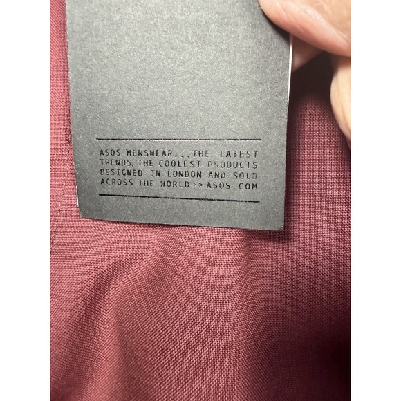 ASOS Skinny Fit Trousers Burgundy Slim Fit Dress Suit Pants Sz 28/30 Stretch - Picture 11 of 14